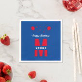 Monogram Happy Birthday Elke leeftijd Rood Blauw Servet (Insitu)