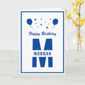 Monogram Happy Birthday Elke leeftijd Witte Blauwe Kaart (Gele Bloem)