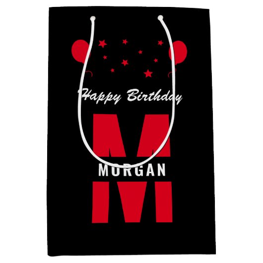 Monogram Happy Birthday Elke zonnegrowit rood Medium Cadeauzakje (Voorkant)