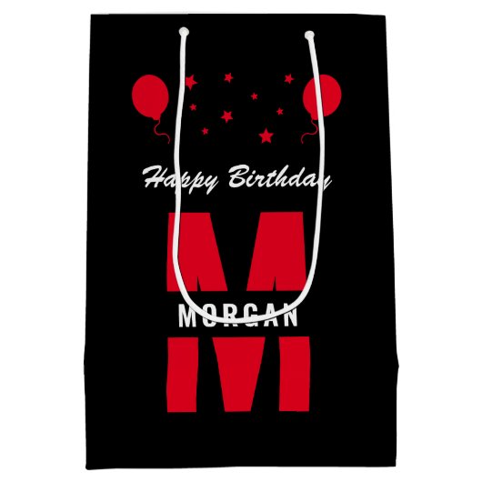 Monogram Happy Birthday Elke zonnegrowit rood Medium Cadeauzakje (Achterkant)
