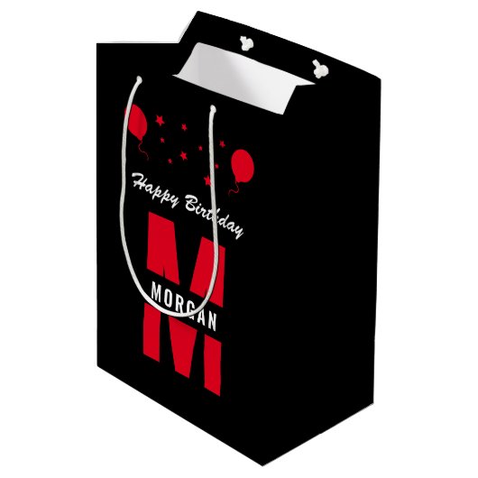 Monogram Happy Birthday Elke zonnegrowit rood Medium Cadeauzakje (Achterkant Gekanteld)