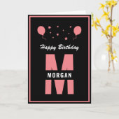Monogram Happy Birthday Elke zwarte witte roze Kaart (Gele Bloem)