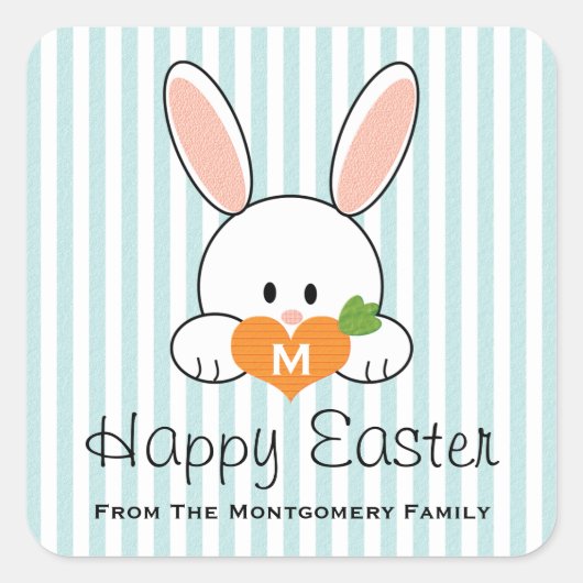 Monogram Happy Easter Bunny Seals Blauw Vierkante Sticker (Voorkant)