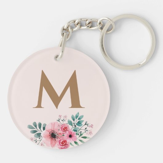Monogram Happy Moederdag Pink Floral Sleutelhanger (Achterkant)