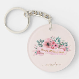 Monogram Happy Moederdag Pink Floral Sleutelhanger