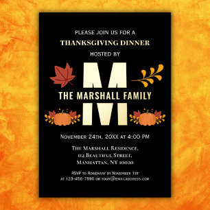 Monogram Happy Thanksgiving Vrienden-dankdag Pompo Folie Uitnodiging