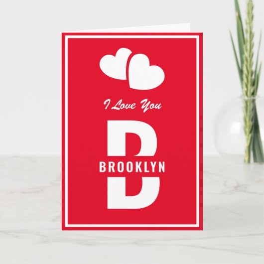 Monogram Happy Valentine's Day Red White Hipster Kaart (Voorkant)