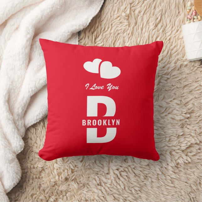 Monogram Happy Valentine's Day Red White Hipster Kussen (Deken)
