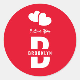 Monogram Happy Valentine's Day Red White Hipster Ronde Sticker