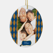 Monogram Harlequin: Blauw en goud Keramisch Ornament (Rechts)