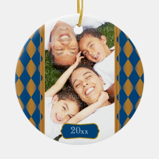 Monogram Harlequin: Blauw en goud Keramisch Ornament (Voorkant)