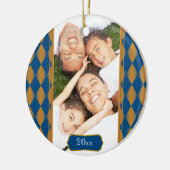 Monogram Harlequin: Blauw en goud Keramisch Ornament (Links)