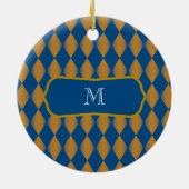 Monogram Harlequin: Blauw en goud Keramisch Ornament (Achterkant)