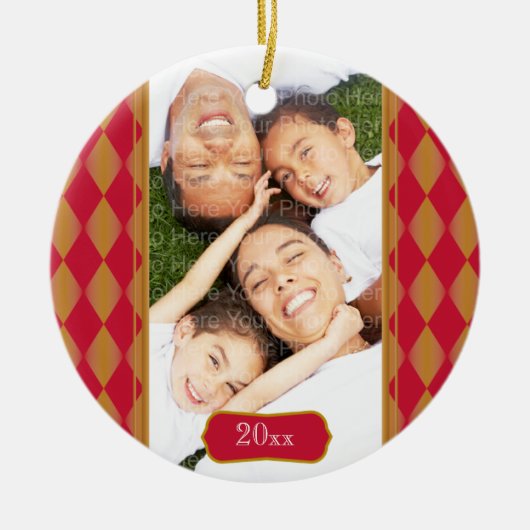 Monogram Harlequin: Rood en goud Keramisch Ornament (Voorkant)