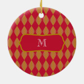 Monogram Harlequin: Rood en goud Keramisch Ornament (Achterkant)