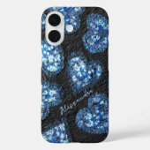 Monogram hart bloemenblauw patroon Case-Mate iPhone case (Achterkant)