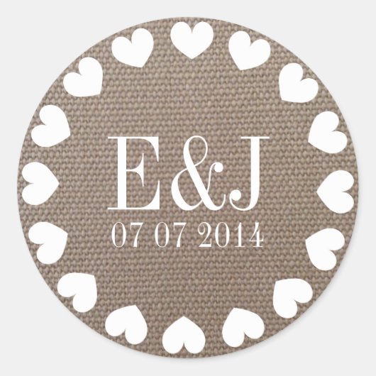 Monogram hart bruiloft stickers | Buis textuur (Voorkant)
