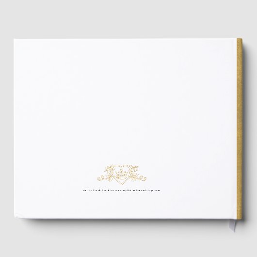 Monogram hart crest hand getekende witte bruiloft gastenboek (Achterkant)