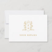 Monogram hart crest hand getekende witte bruiloft RSVP kaartje (Voorkant)