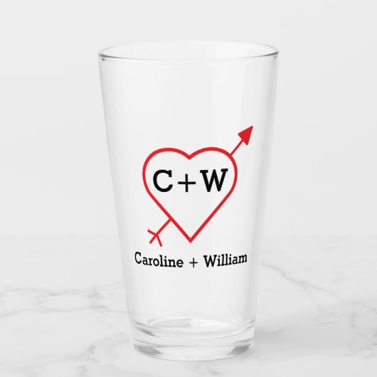 Monogram hart en Pijl Glas (Voorkant)