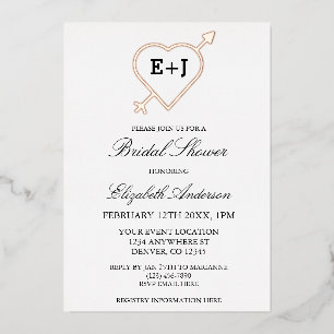 Monogram hart en Pijl-Vrijgezellenfeest Folie Uitnodiging