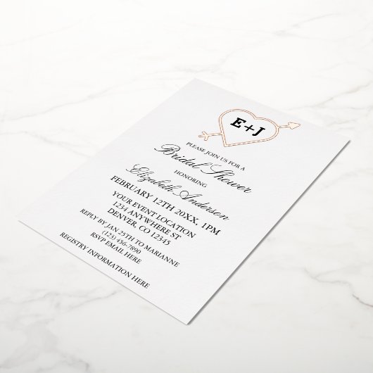 Monogram hart en Pijl-Vrijgezellenfeest Folie Uitnodiging (Gedraaid)