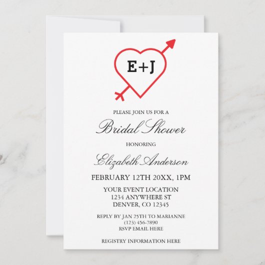 Monogram hart en Pijl-Vrijgezellenfeest Kaart (Voorkant)