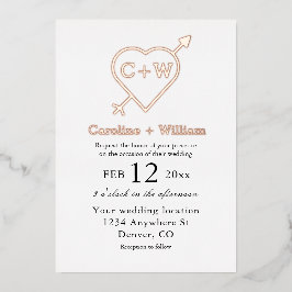 Monogram hart- en pijllijnen folie uitnodiging