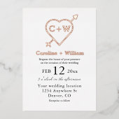 Monogram hart- en pijllijnen folie uitnodiging (Voorkant)