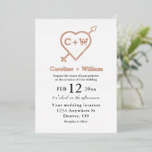 Monogram hart- en pijllijnen folie uitnodiging (Staand Voorkant)