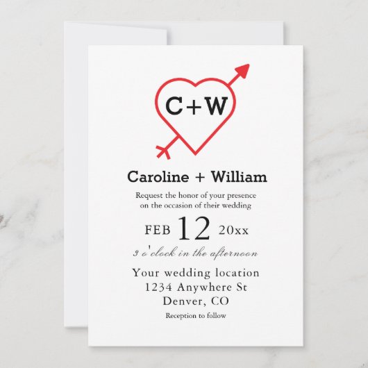 Monogram hart- en pijllijnen kaart (Voorkant)