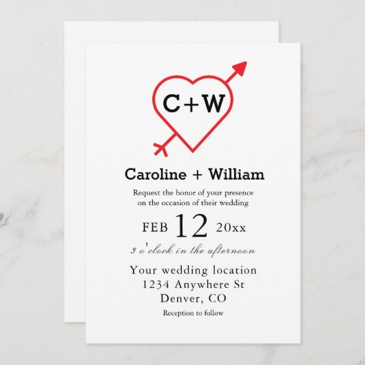 Monogram hart- en pijllijnen kaart (Voorkant / Achterkant)