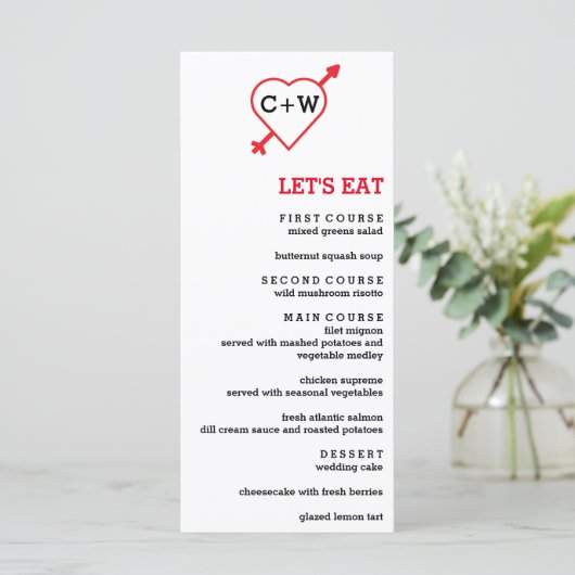 Monogram hart- en pijllijnen menu (Staand voorkant)