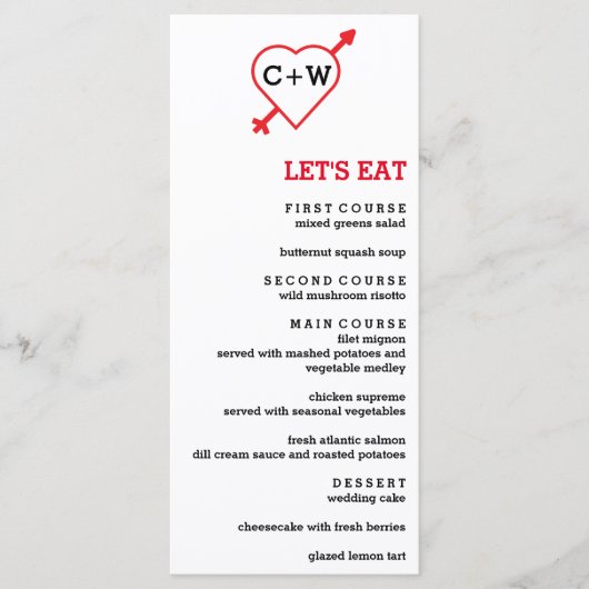 Monogram hart- en pijllijnen menu (Voorkant)