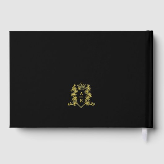 Monogram hart kam goud zwart bruiloft gast gastenboek (Achterkant)