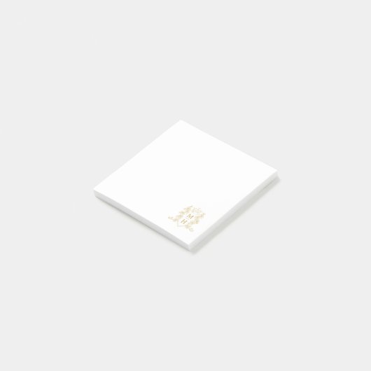 Monogram hart kroon kuif goud bruiloft gunst post-it® notes (Schuin)