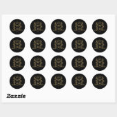 Monogram hart kroon kuif goud zwart bruiloft ronde sticker (Vel)