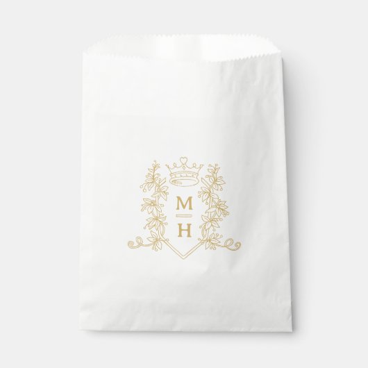 Monogram hart kroon kuif gouden bruiloft bedankzakje (Voorkant)