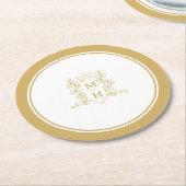 Monogram hart kroon kuif gouden bruiloft ronde kartonnen onderzetter (Gebogen)