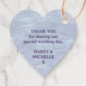 Monogram hart kroon kuif paarse zilveren bruiloft bedankjes labels (Achterkant)