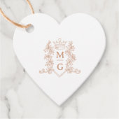 Monogram hart kroon kuif roos gouden bruiloft bedankjes labels (Voorkant)