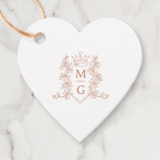 Monogram hart kroon kuif roos gouden bruiloft bedankjes labels (Voorkant)