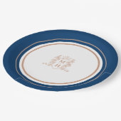 Monogram hart kroon kuif roos gouden bruiloft papieren bordje (Gekanteld)