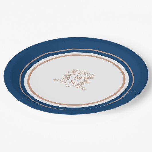 Monogram hart kroon kuif roos gouden bruiloft papieren bordje (Gekanteld)