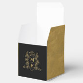 Monogram hart kroon kuif zwart goud bruiloft bedankdoosjes (Geopend)