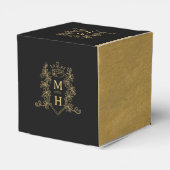 Monogram hart kroon kuif zwart goud bruiloft bedankdoosjes (Achterkant)