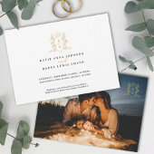 Monogram hart kroon wit goud bruiloft kaart