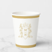Monogram hart kroon wit goud bruiloft papieren bekers (Voorkant)