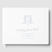 Monogram hart kroon wit zilveren bruiloft gastenboek (Voorkant)