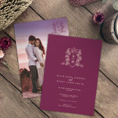 Monogram hart kroonwijn perzik bruiloft kaart